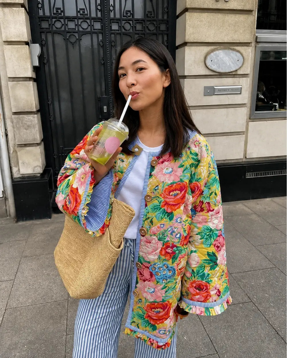 veste kimono femme fleuri matelassee