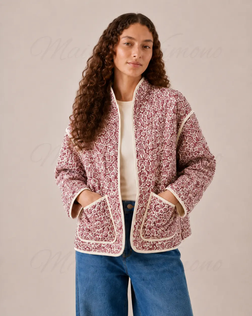veste kimono femme fleuri rose chic