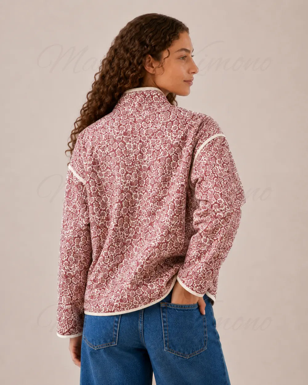 veste kimono femme fleuri rose chic