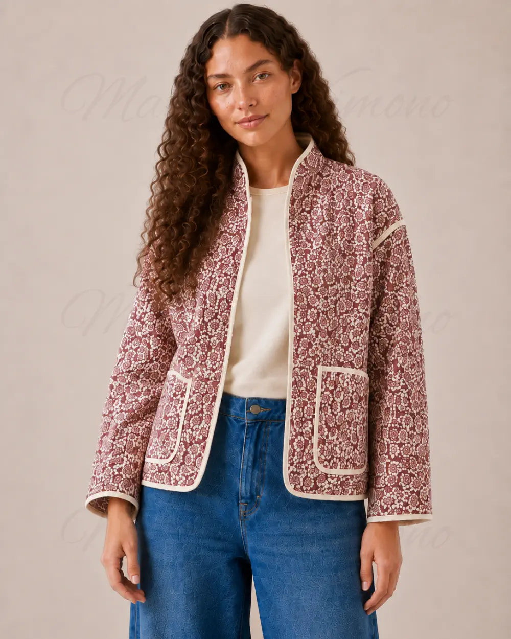 veste kimono femme fleuri rose chic
