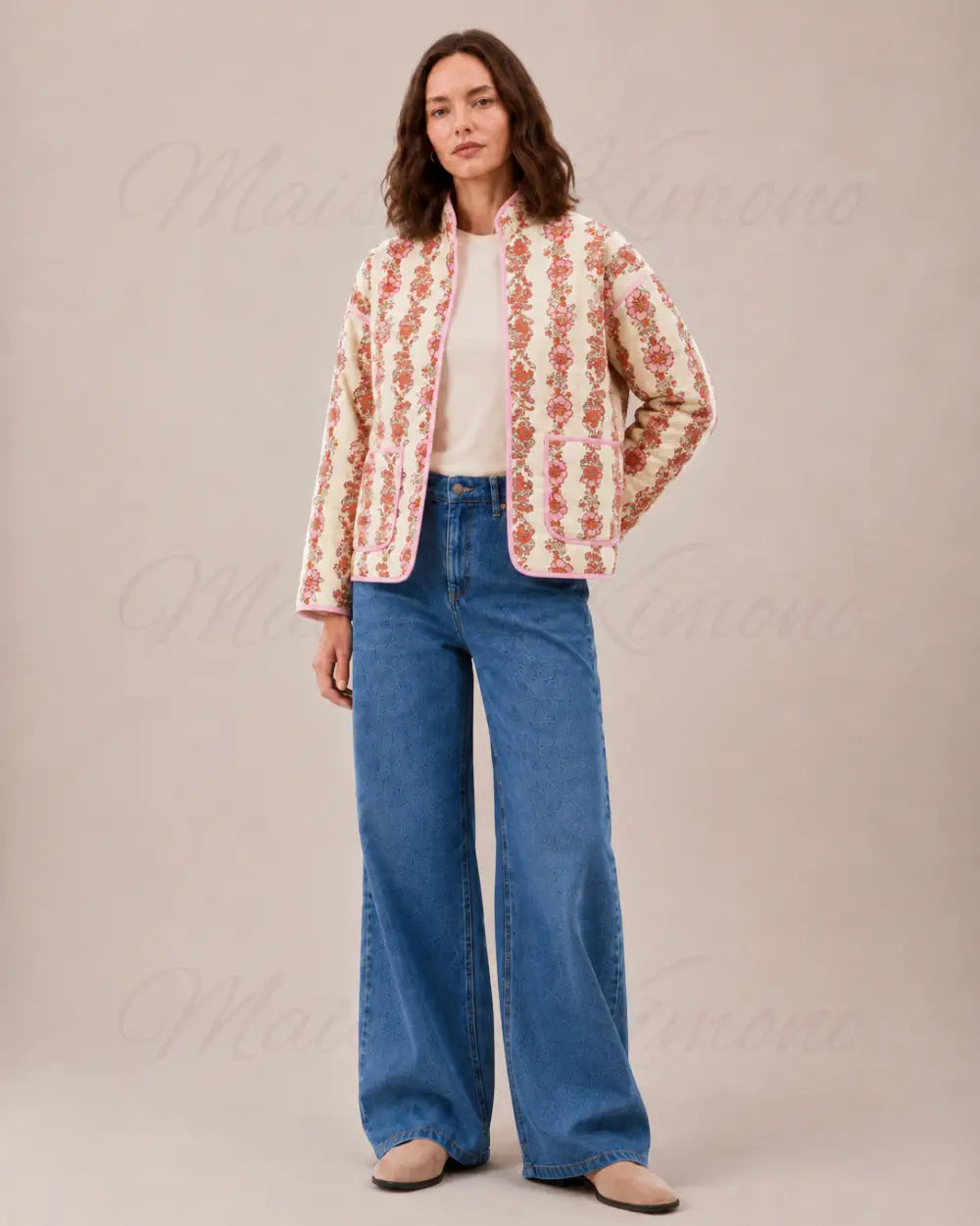 veste kimono femme matelassee rose