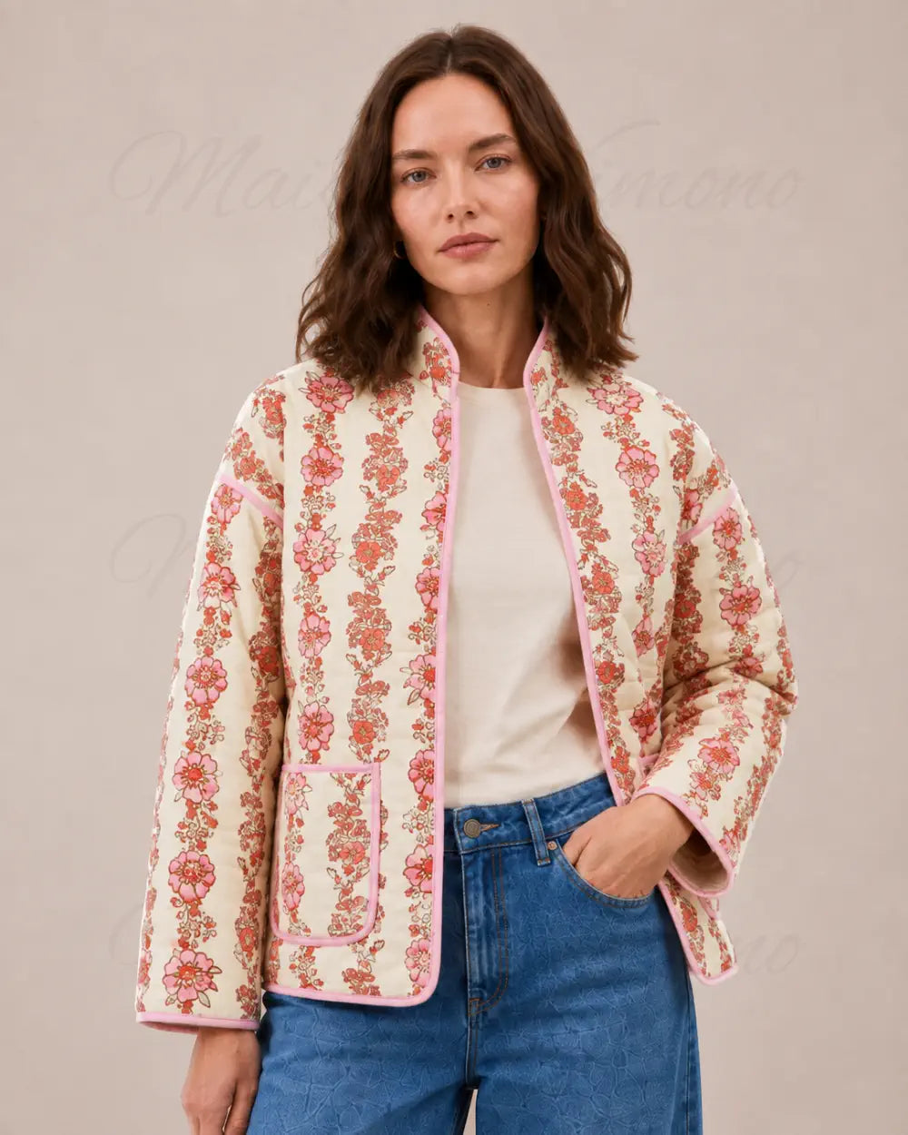 veste kimono femme matelassee rose