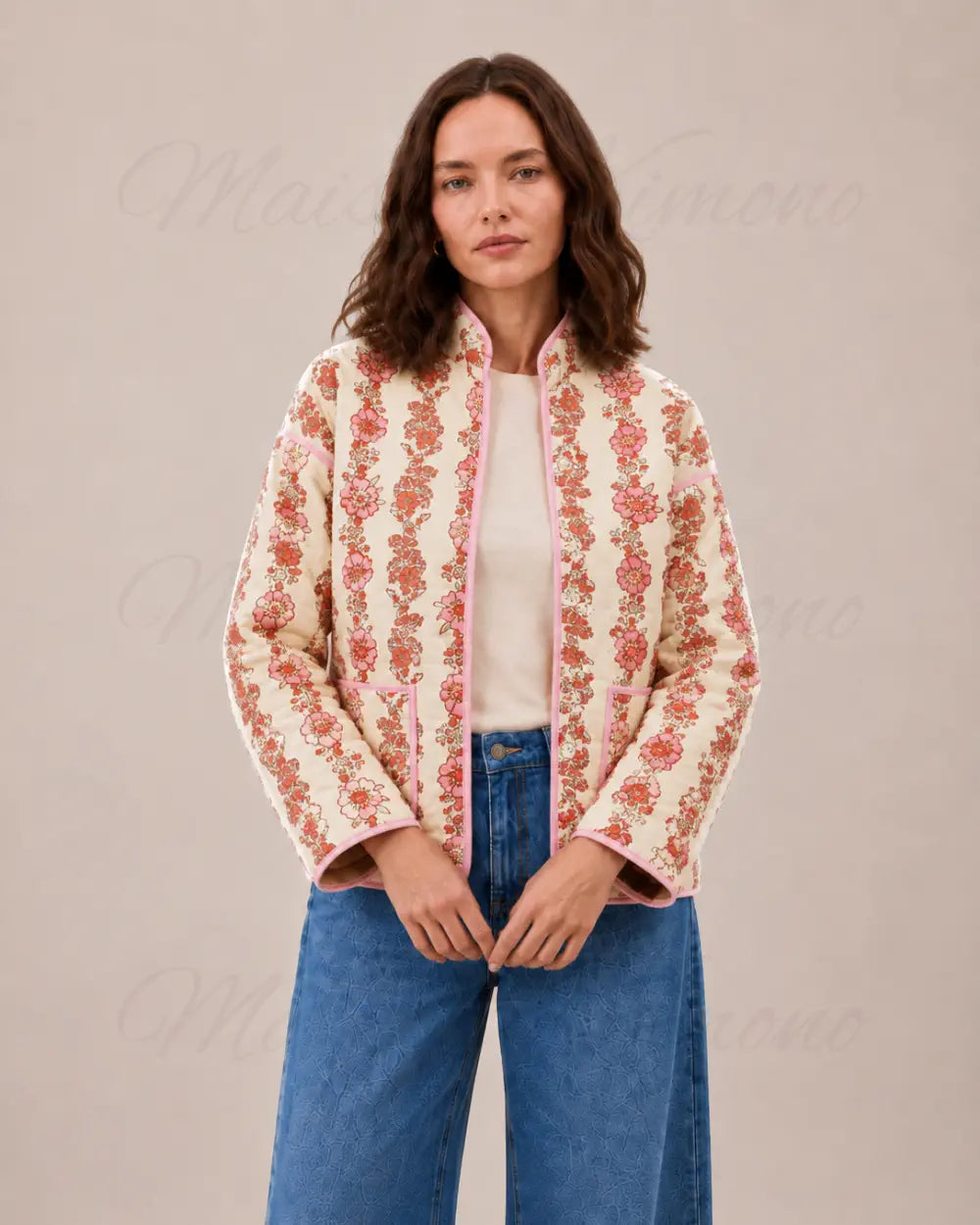 veste kimono femme matelassee rose