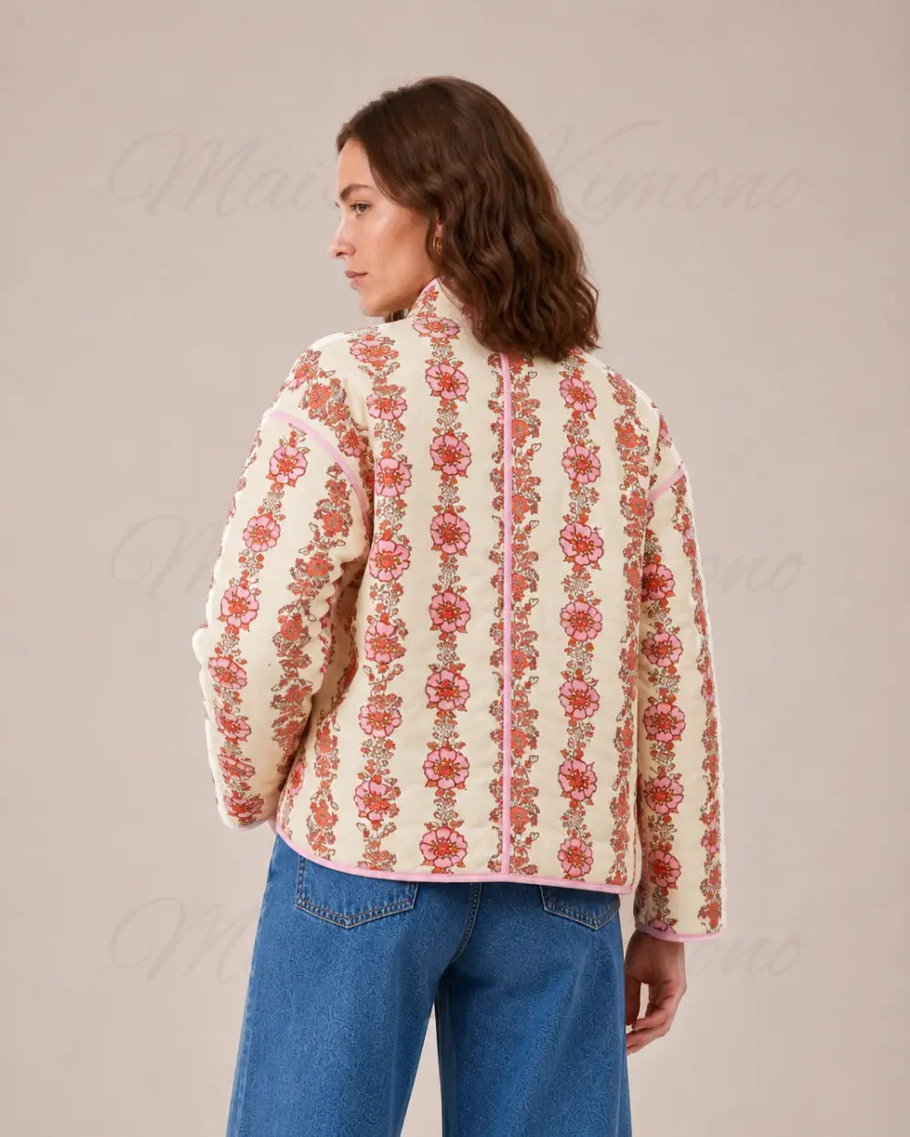 veste kimono femme matelassee rose