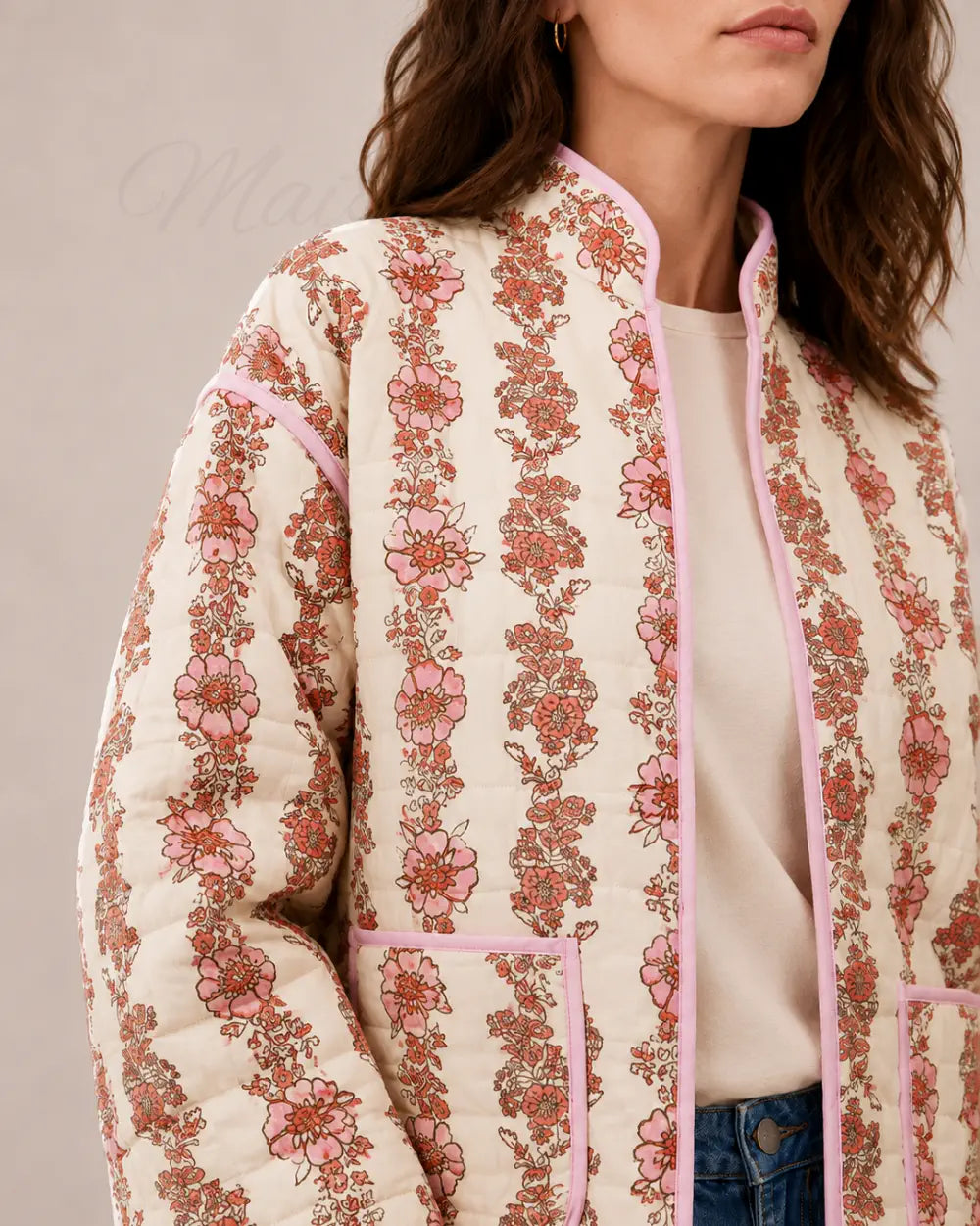 veste kimono femme matelassee rose