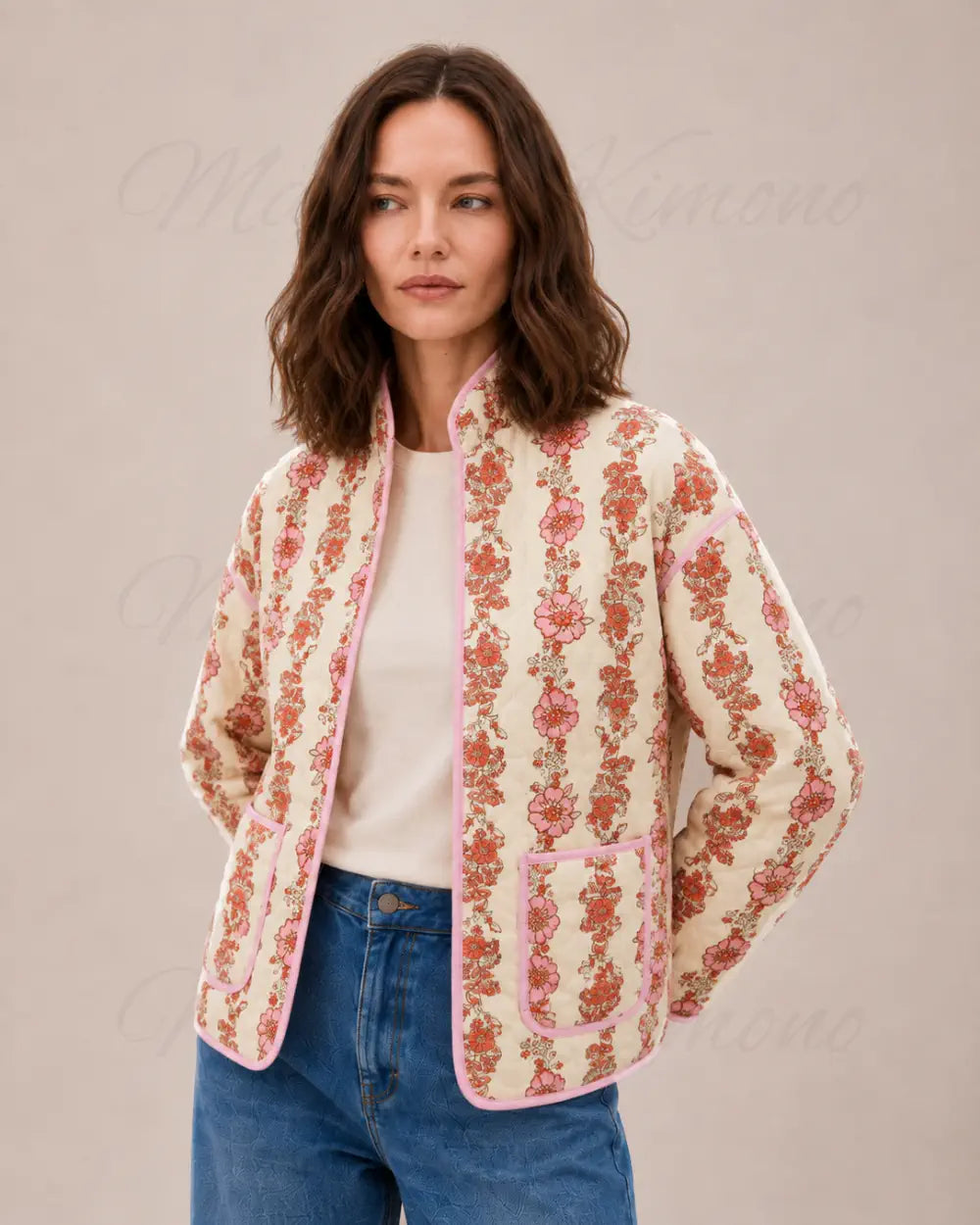 veste kimono femme matelassee rose