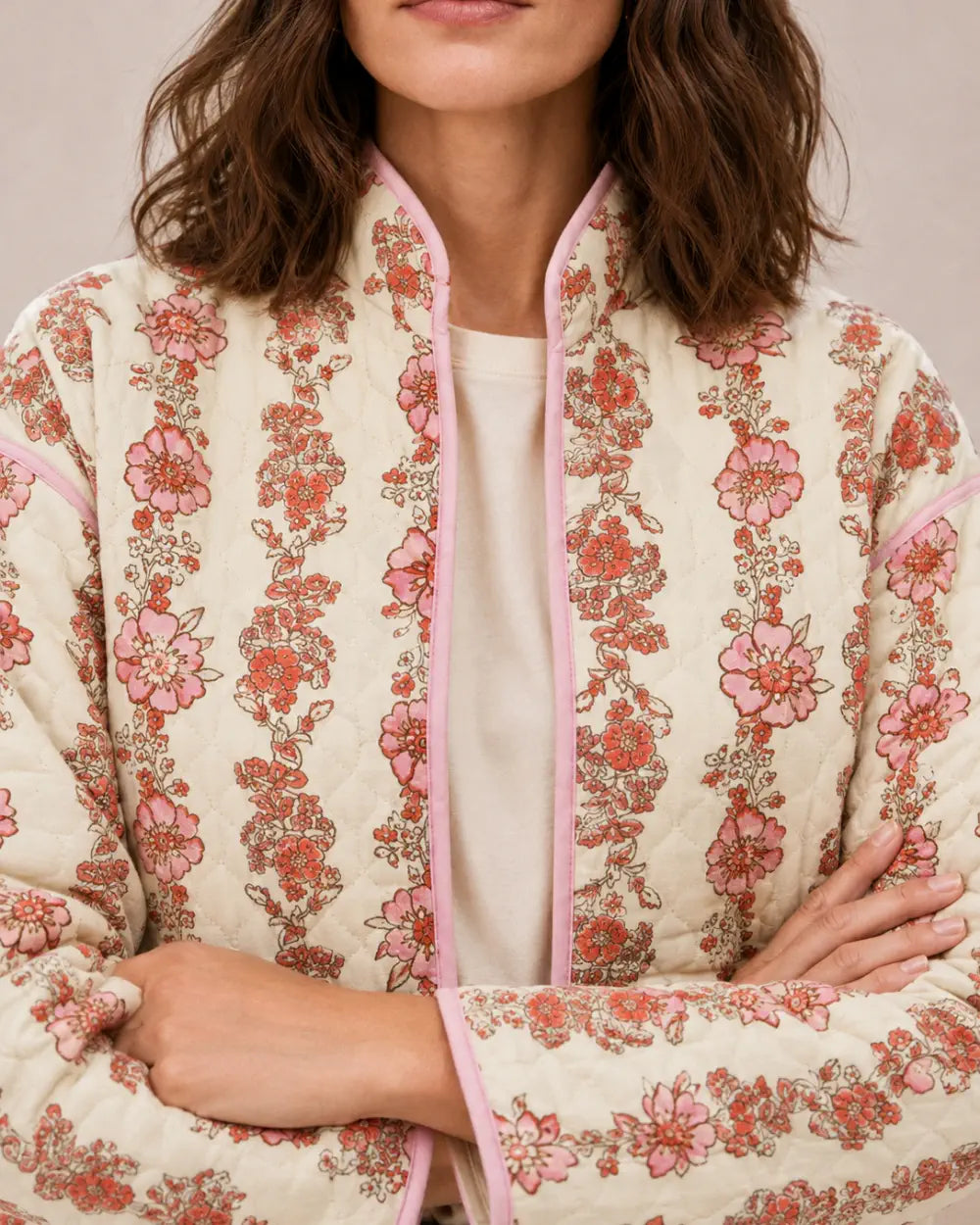 veste kimono femme matelassee rose