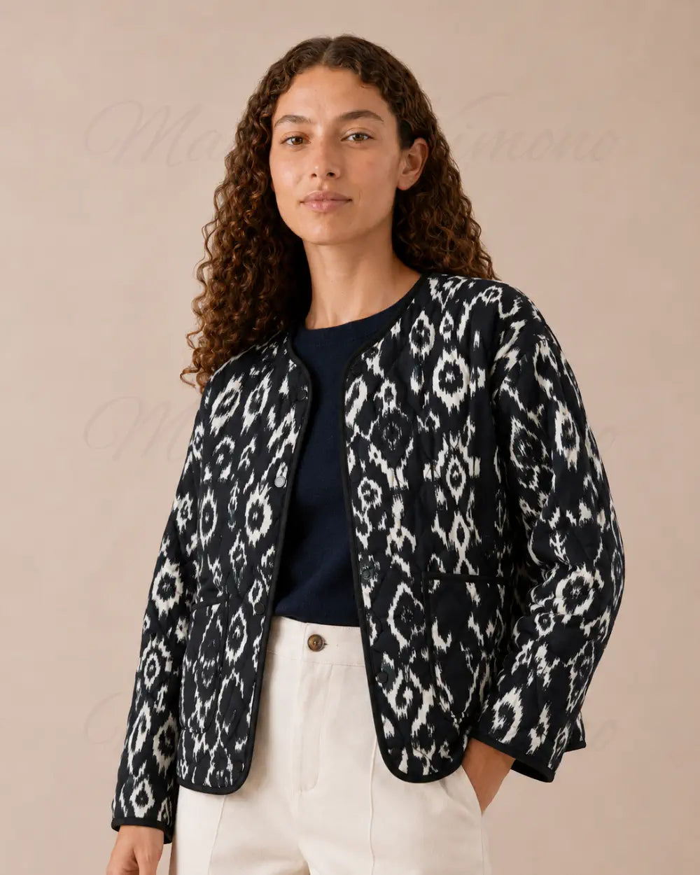 veste kimono femme noir blanc matelassee