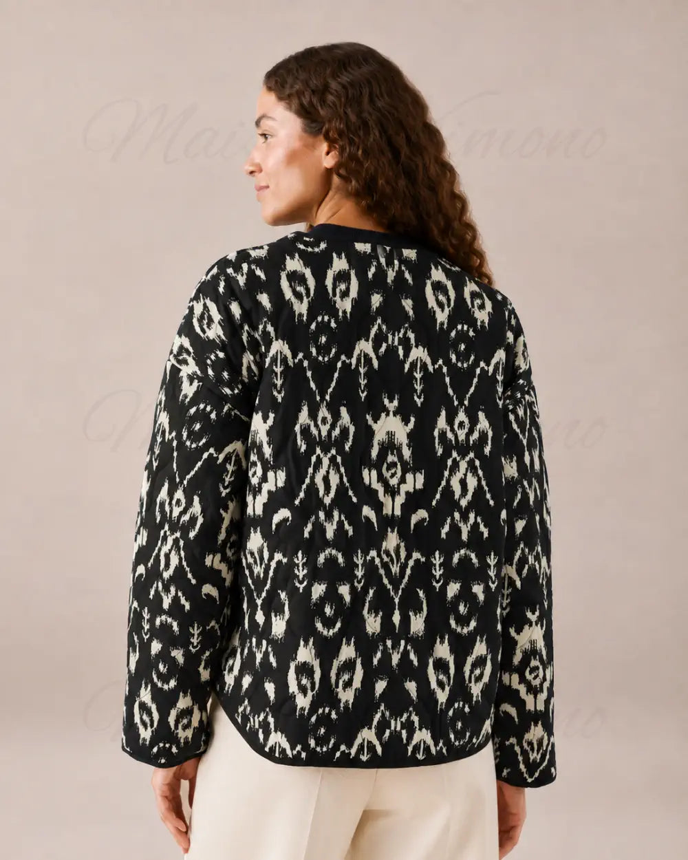 veste kimono femme noir blanc matelassee