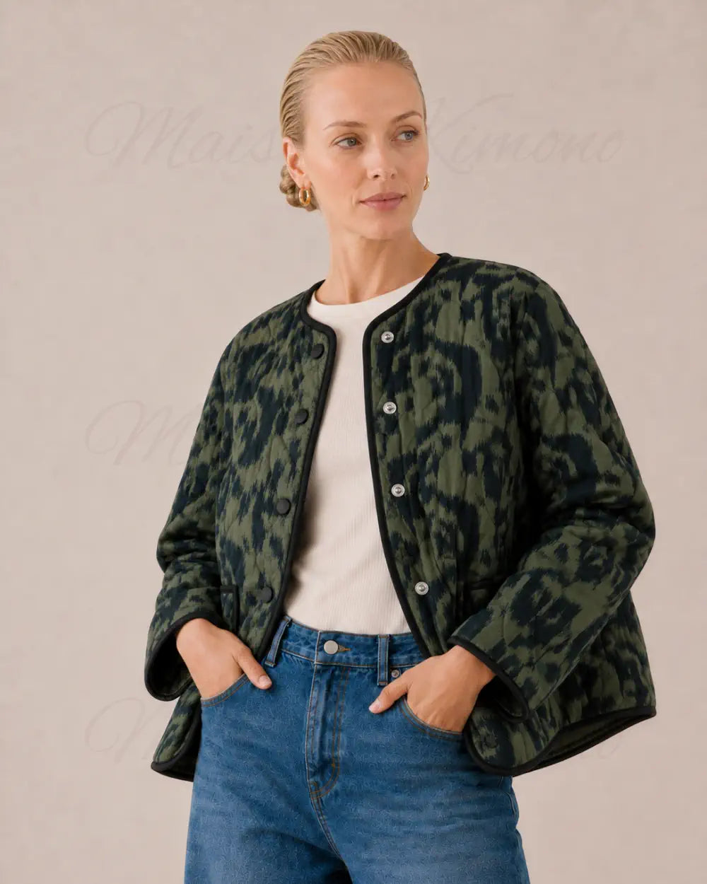 veste kimono femme verte coton