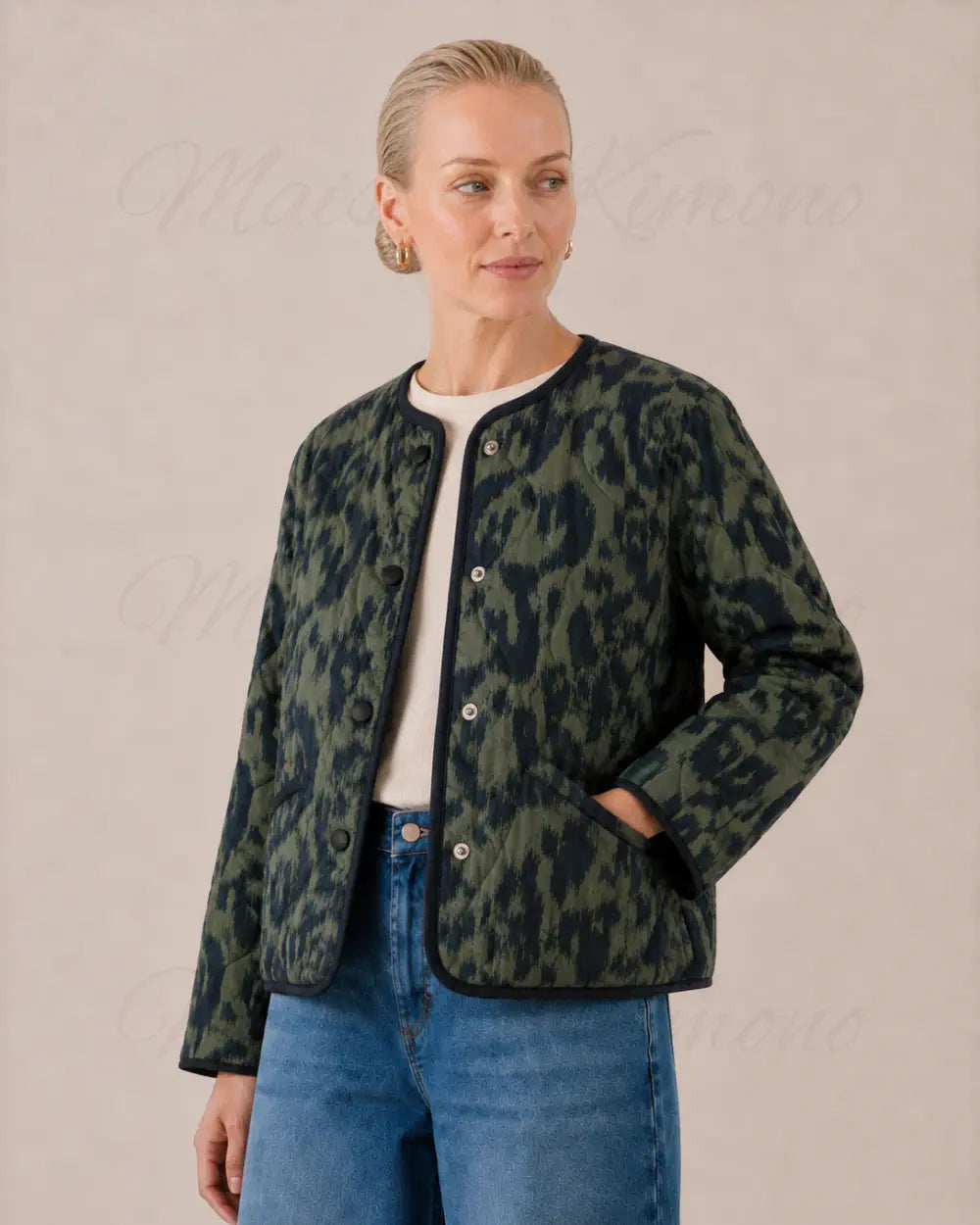 veste kimono femme verte coton