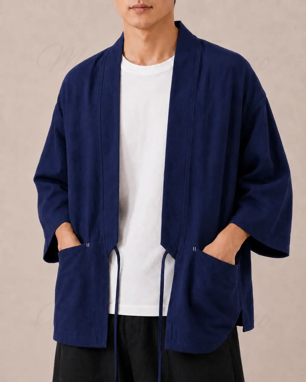 veste kimono lin homme bleu japonais