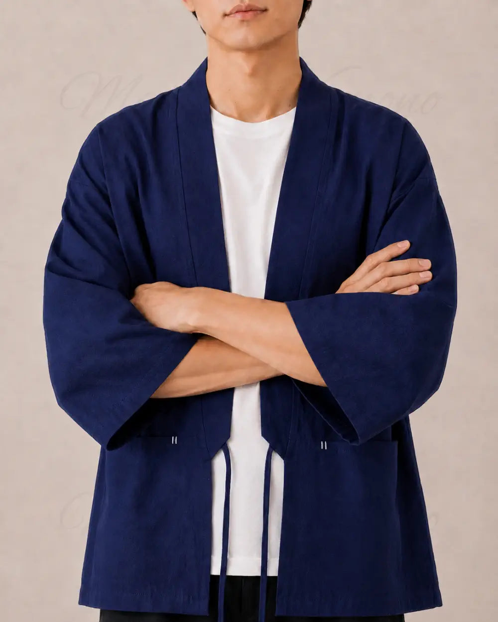 veste kimono lin homme bleu japonais