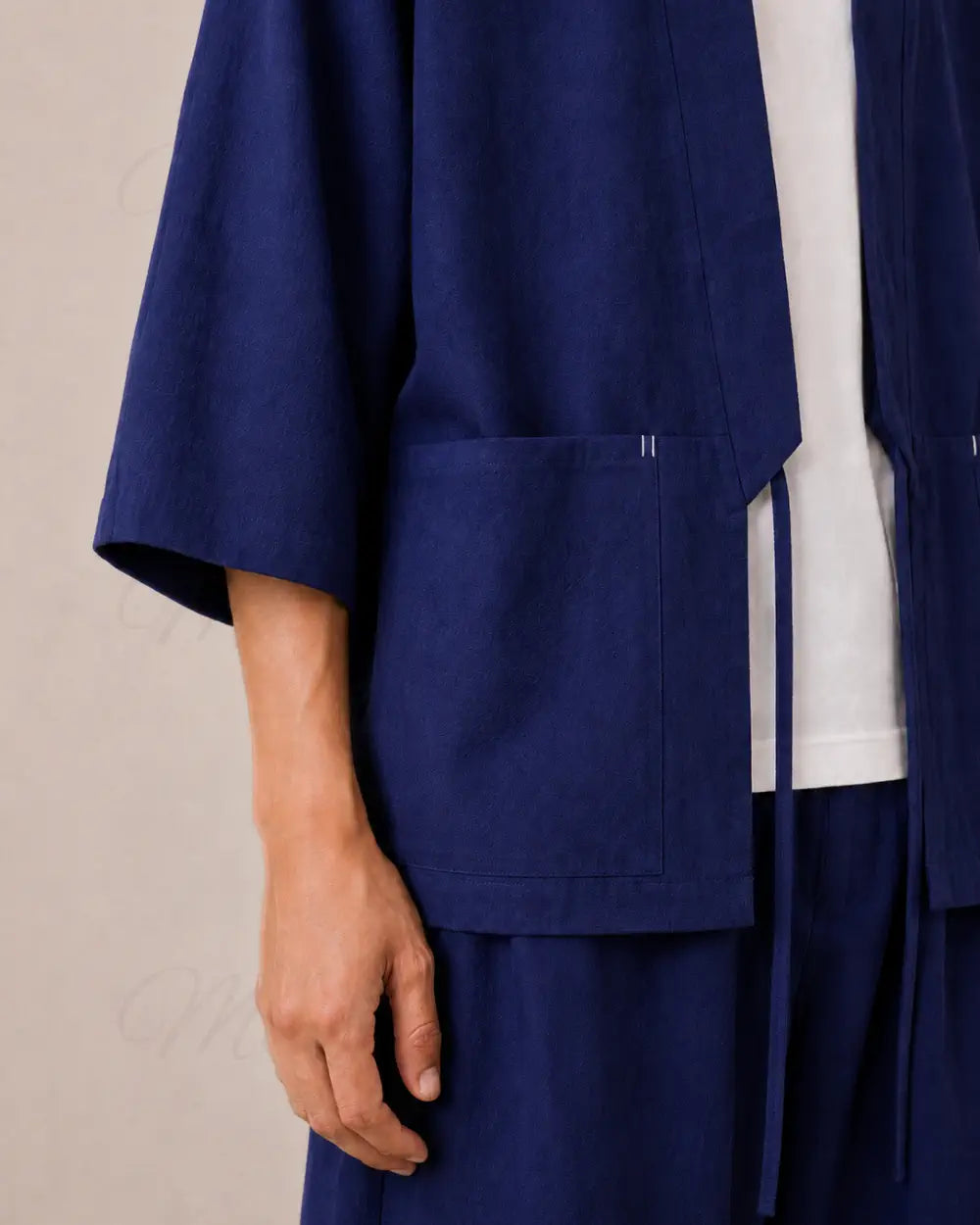 veste kimono lin homme bleu japonais
