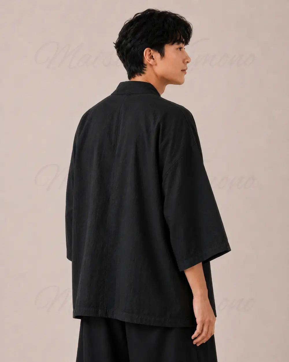 veste kimono lin homme noir japonais