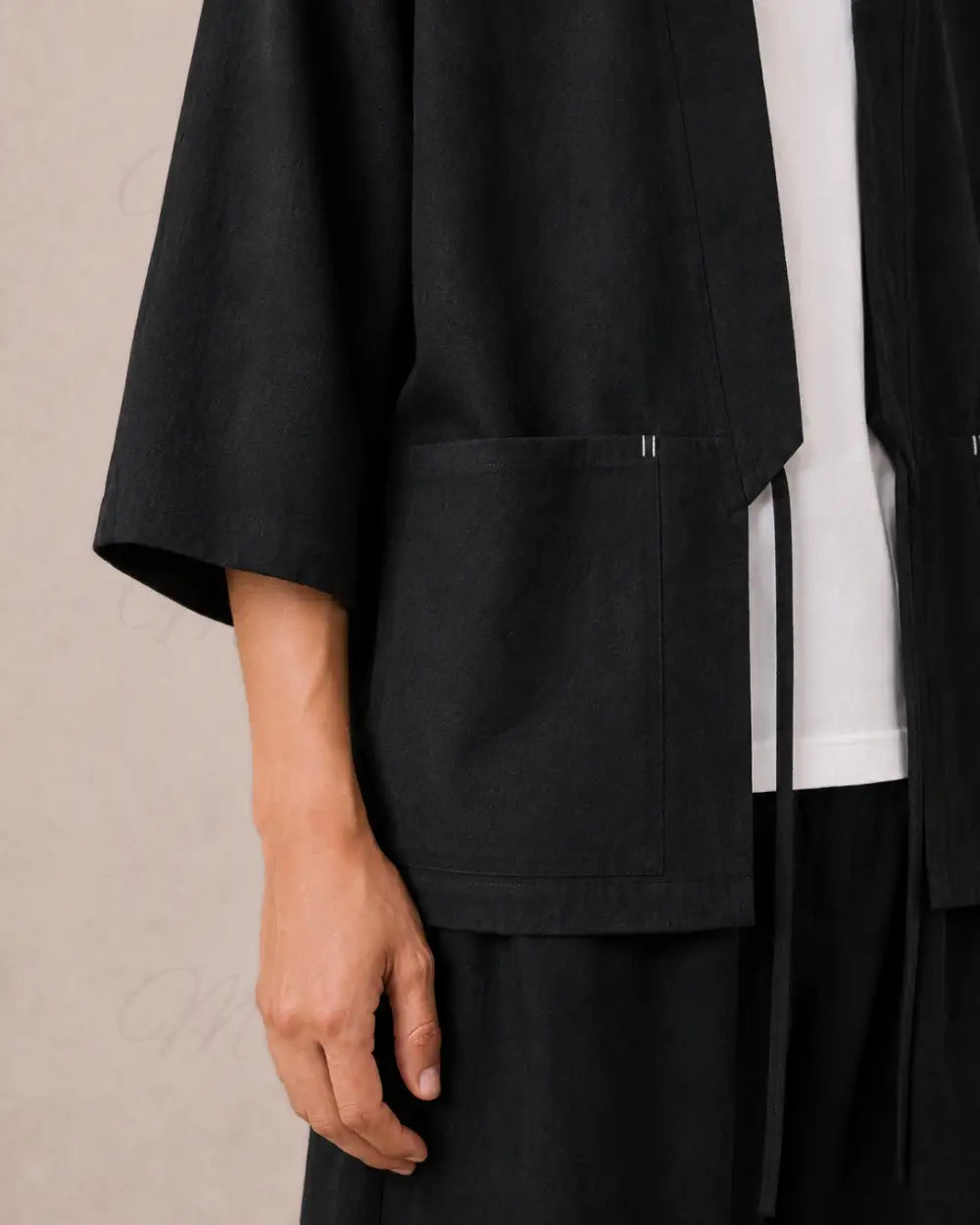 veste kimono lin homme noir japonais