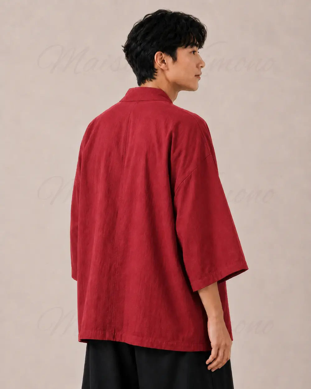 veste kimono lin homme rouge japonais