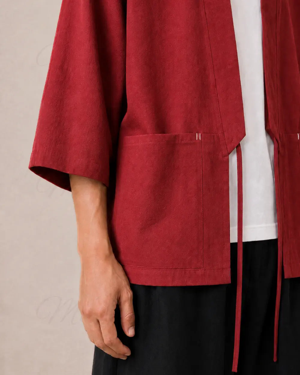 veste kimono lin homme rouge japonais