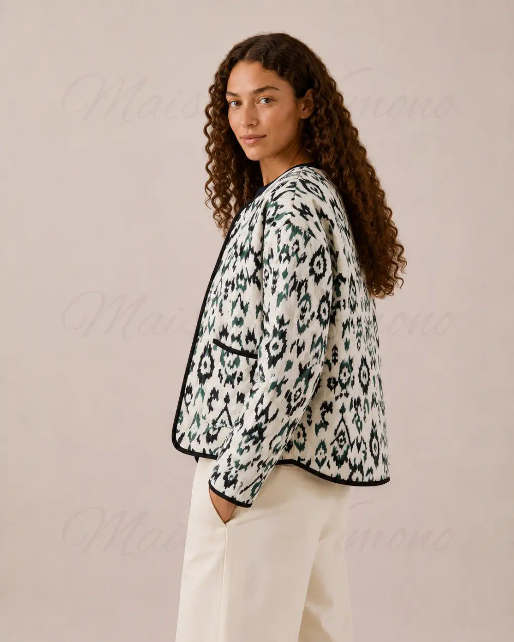veste kimono matelassee femme blanc