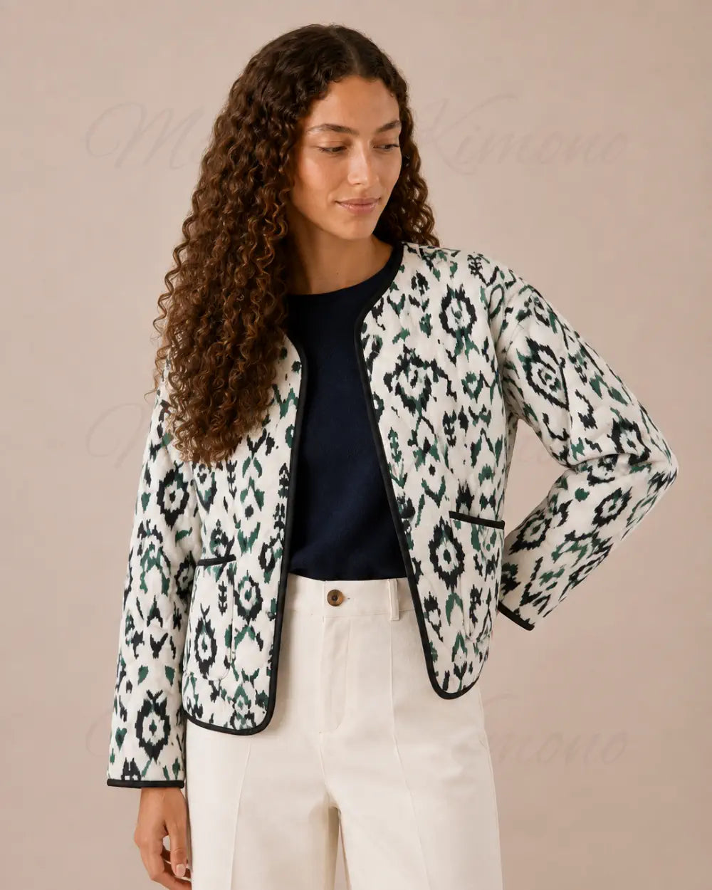 veste kimono matelassee femme blanc