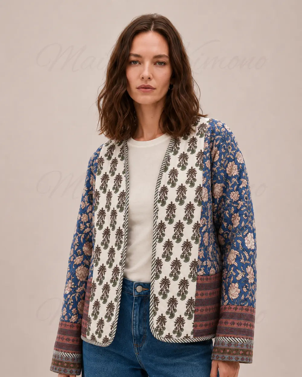 veste kimono matelassee femme bleu chic