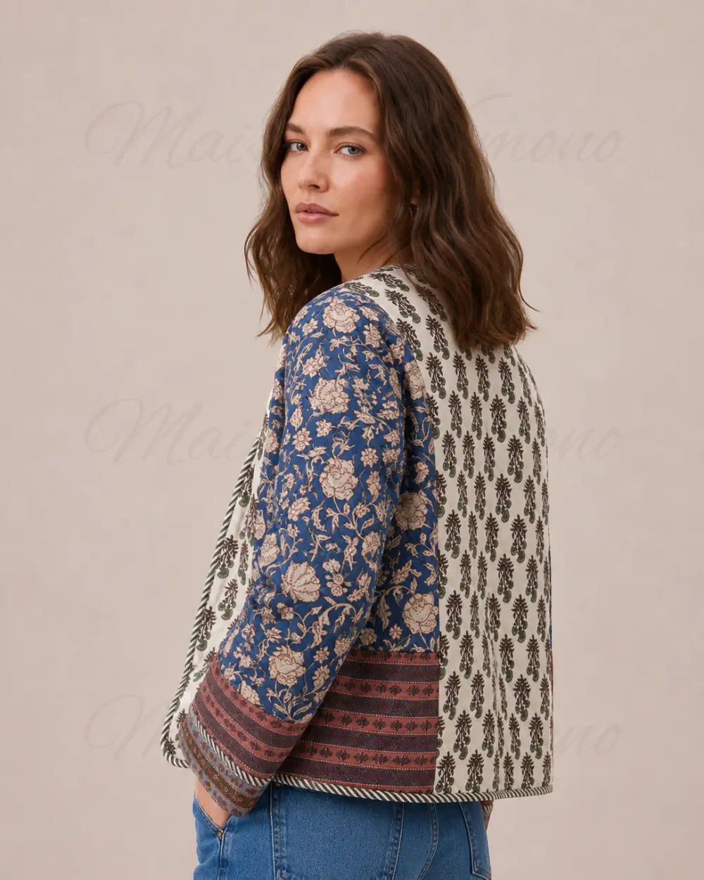 veste kimono matelassee femme bleu chic