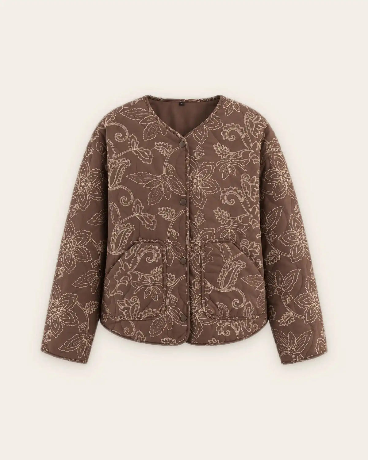 veste kimono matelassee femme coton marron fleuri