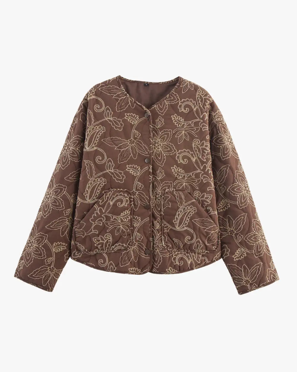 veste kimono matelassee femme coton marron fleuri