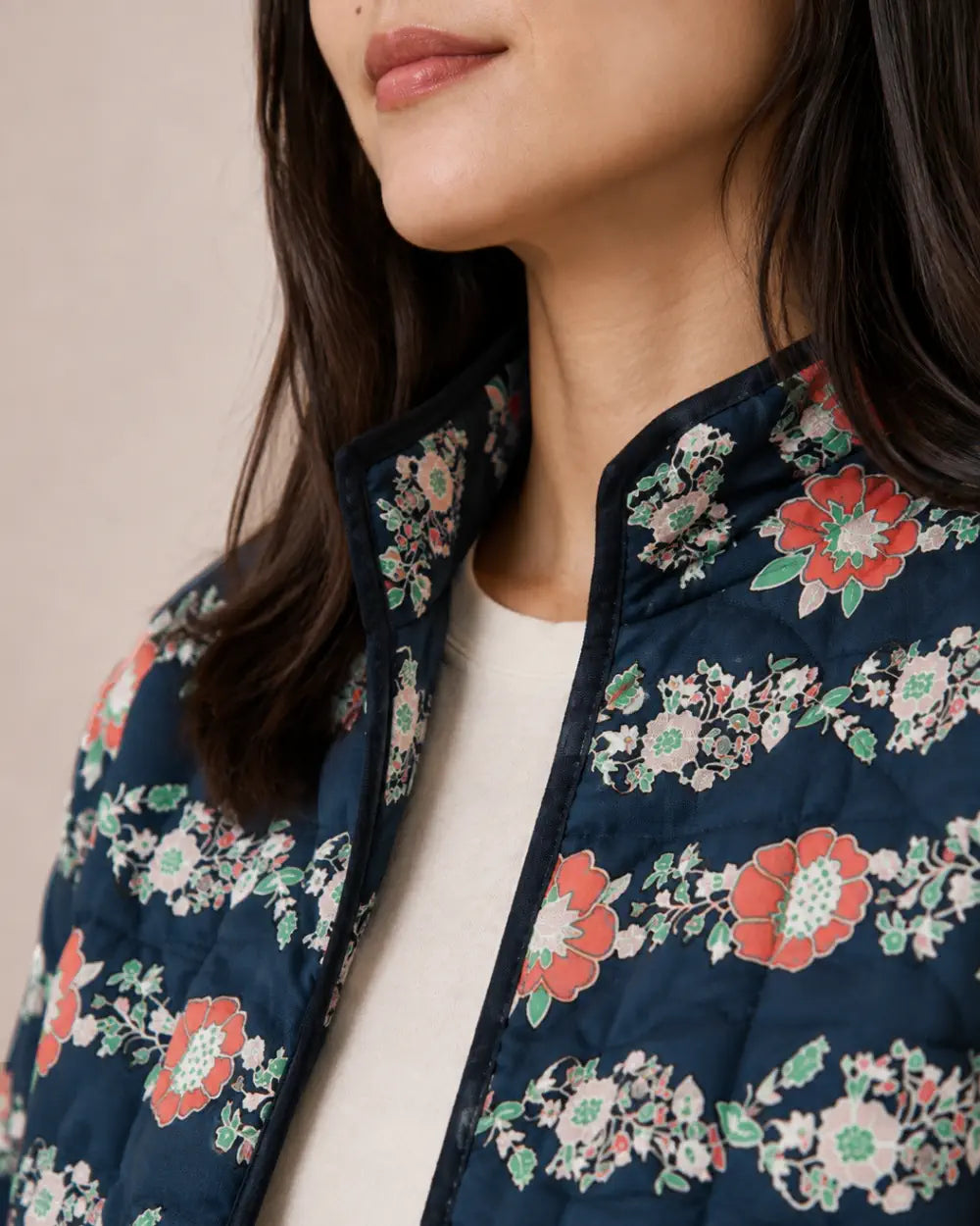 veste kimono matelassee femme coton rouge fleuri