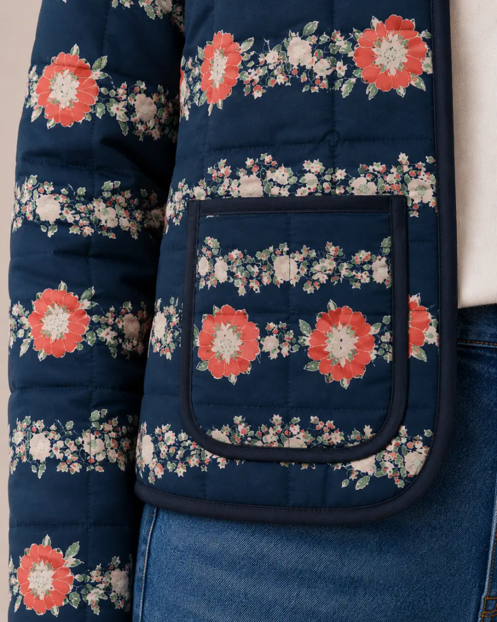 veste kimono matelassee femme coton rouge fleuri