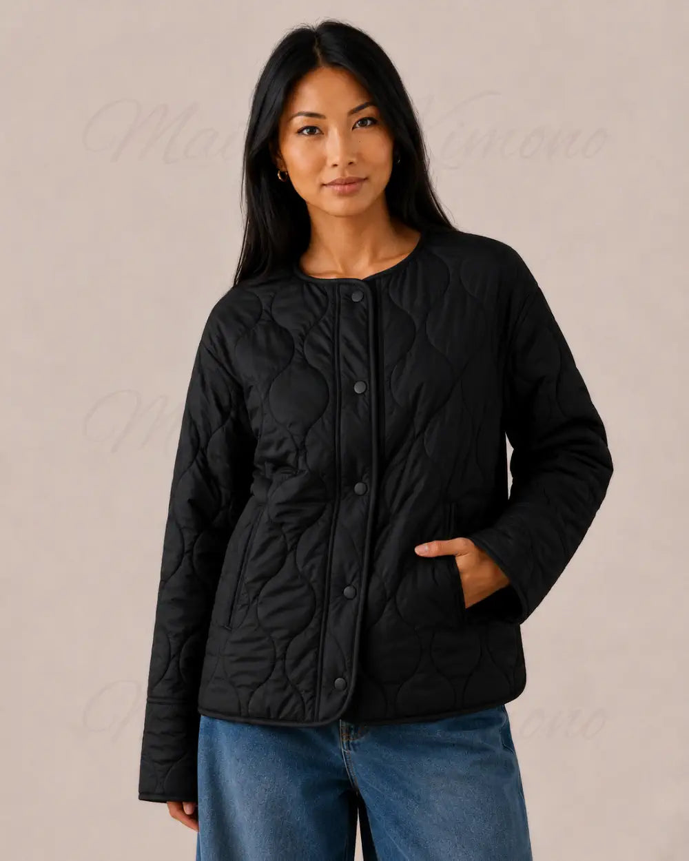 veste kimono matelassee femme noir