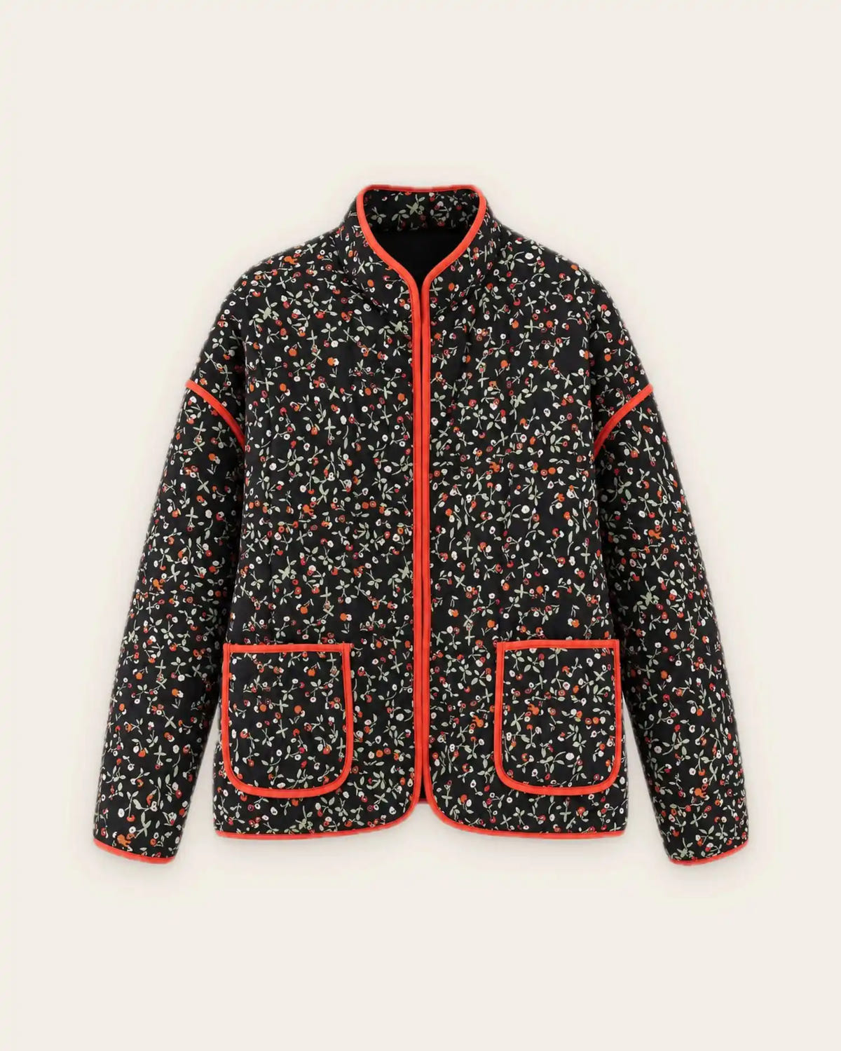 veste kimono matelassee femme noir fleuri