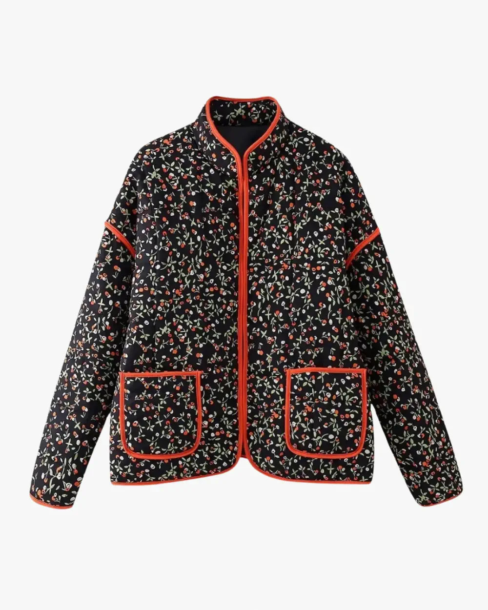 veste kimono matelassee femme noir fleuri