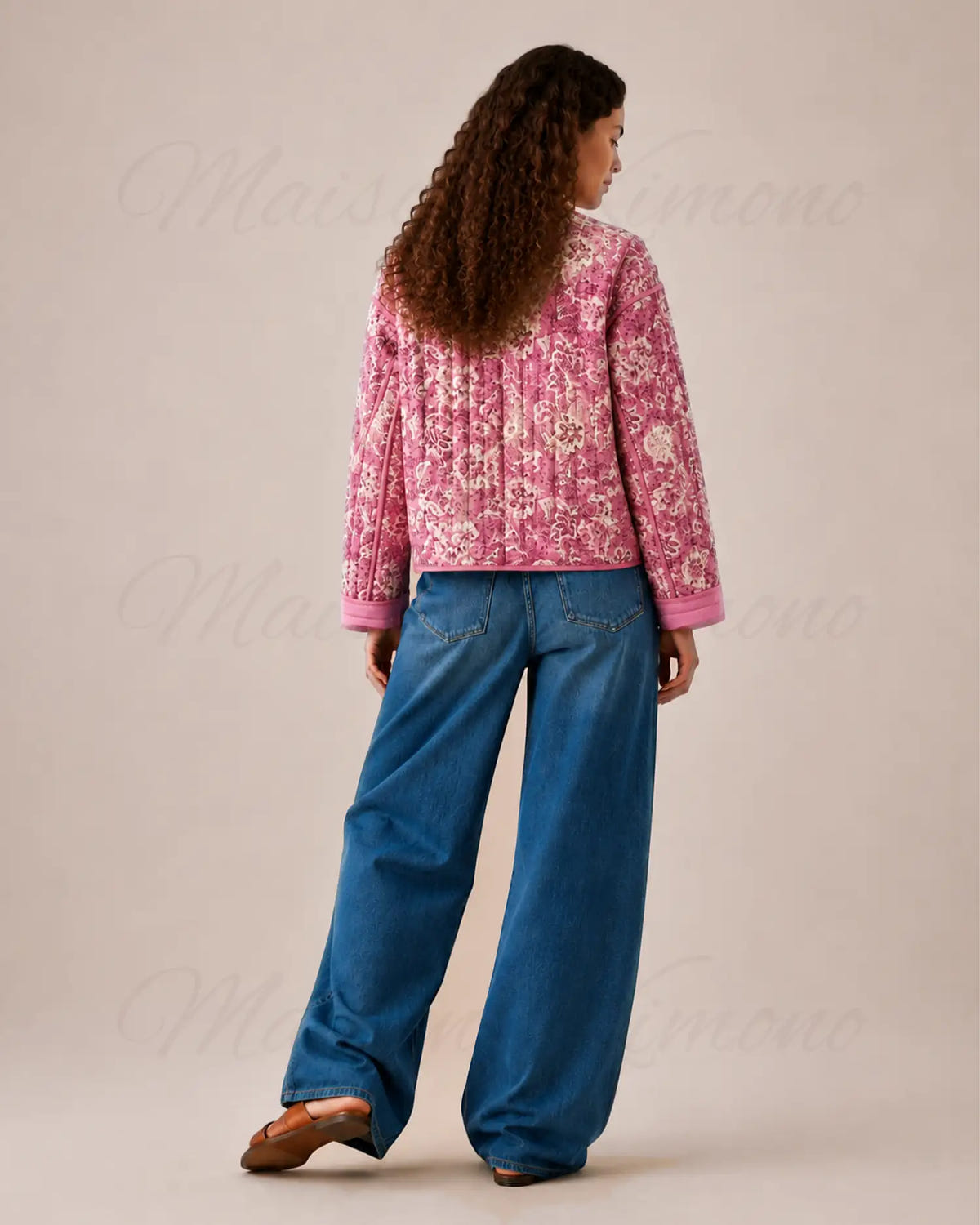 veste kimono matelassee femme rose fleurie