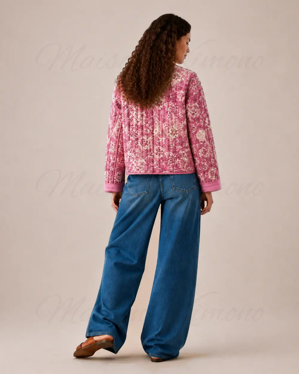veste kimono matelassee femme rose fleurie