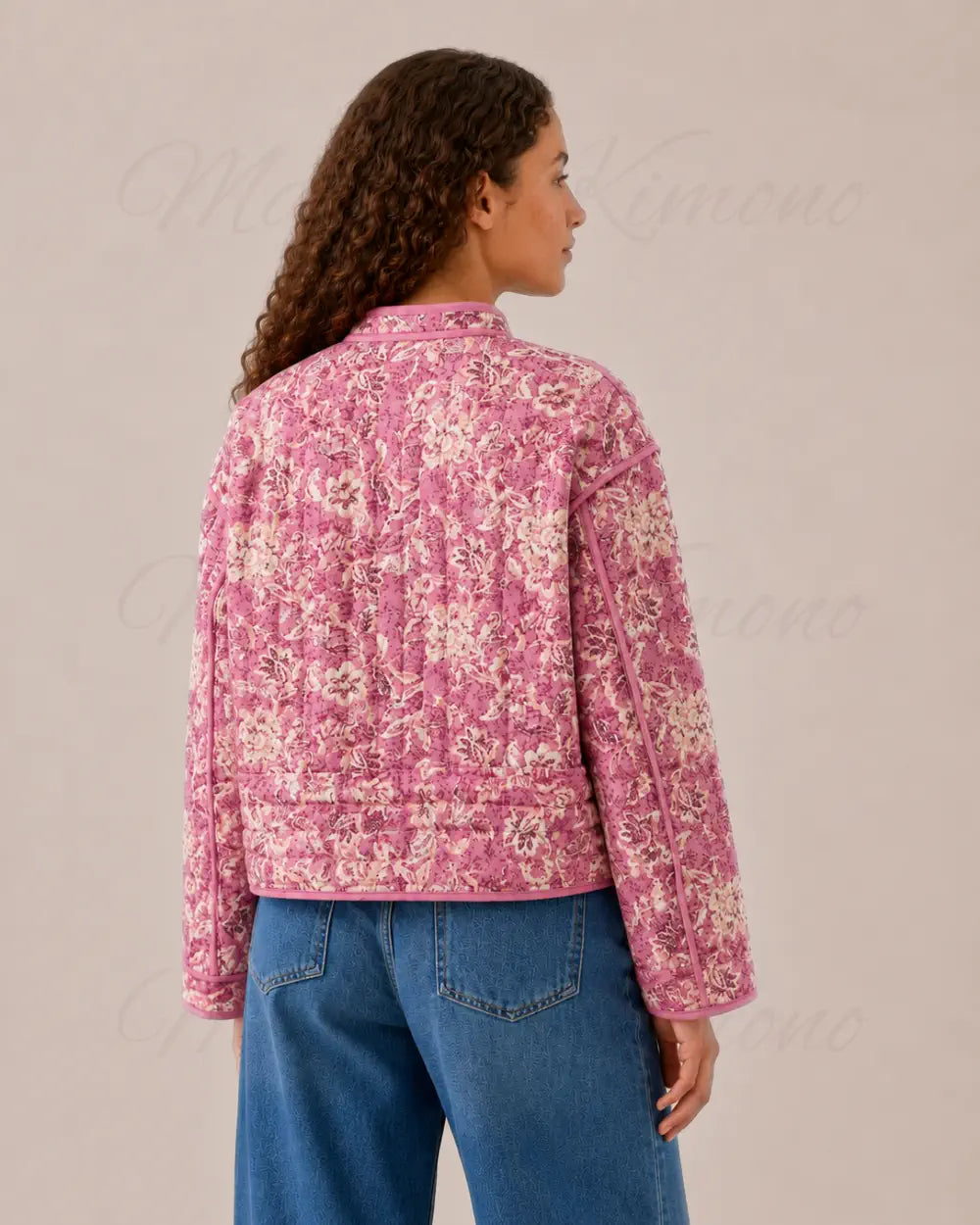 veste kimono matelassee femme rose fleurie