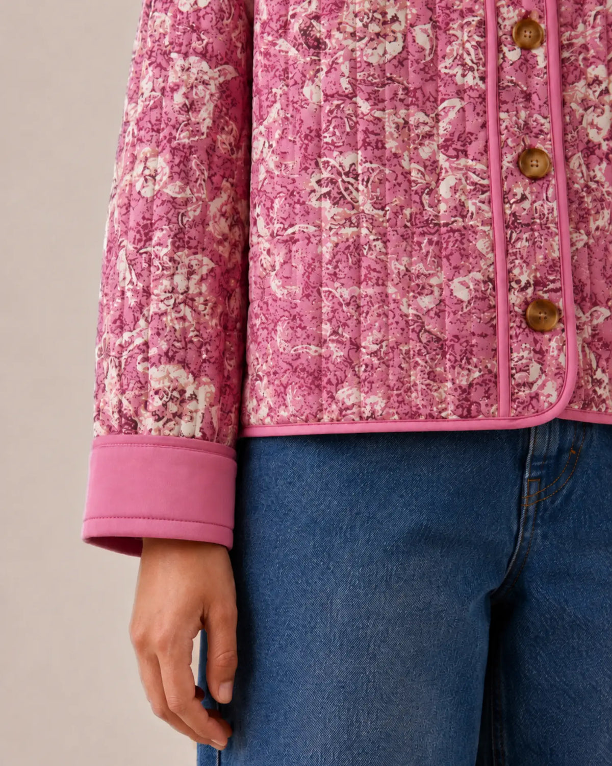 veste kimono matelassee femme rose fleurie