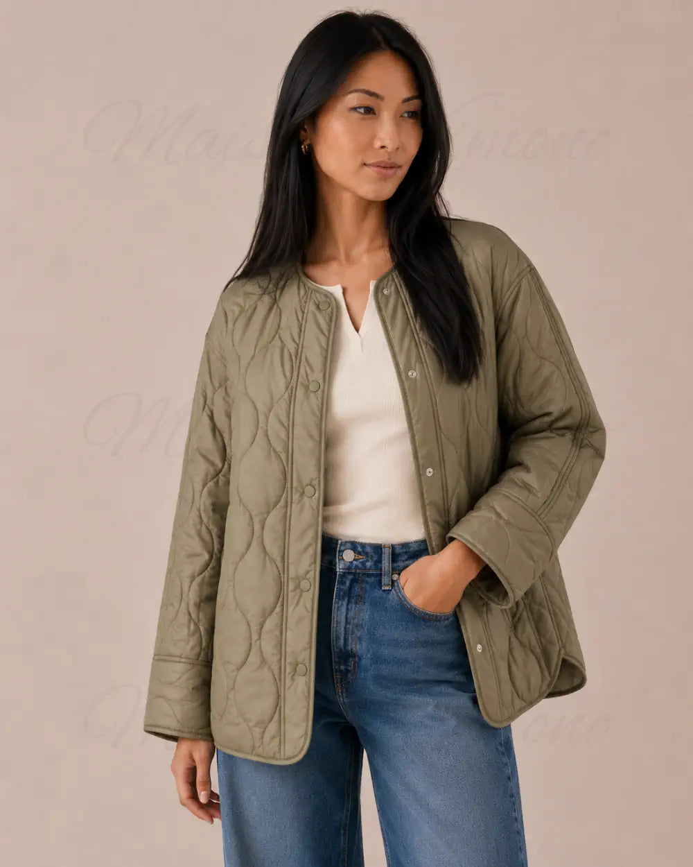 veste kimono matelassee femme vert olive