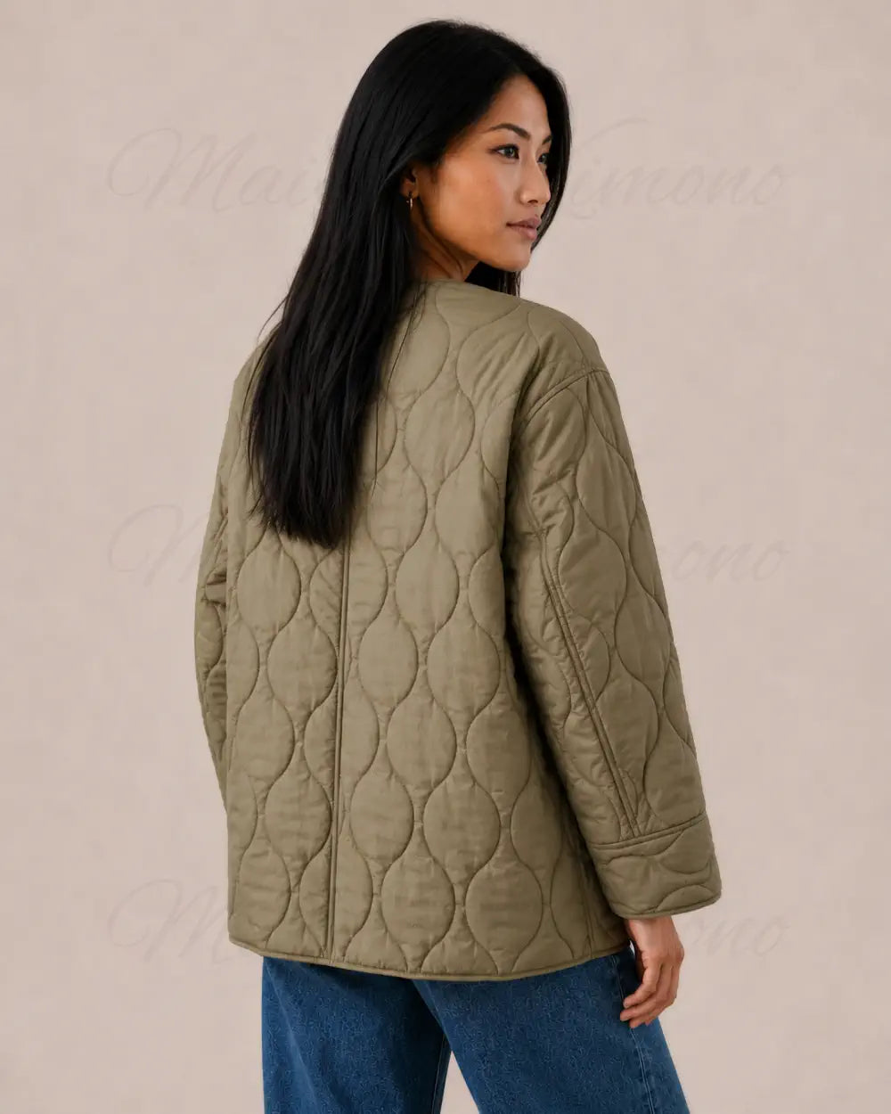 veste kimono matelassee femme vert olive