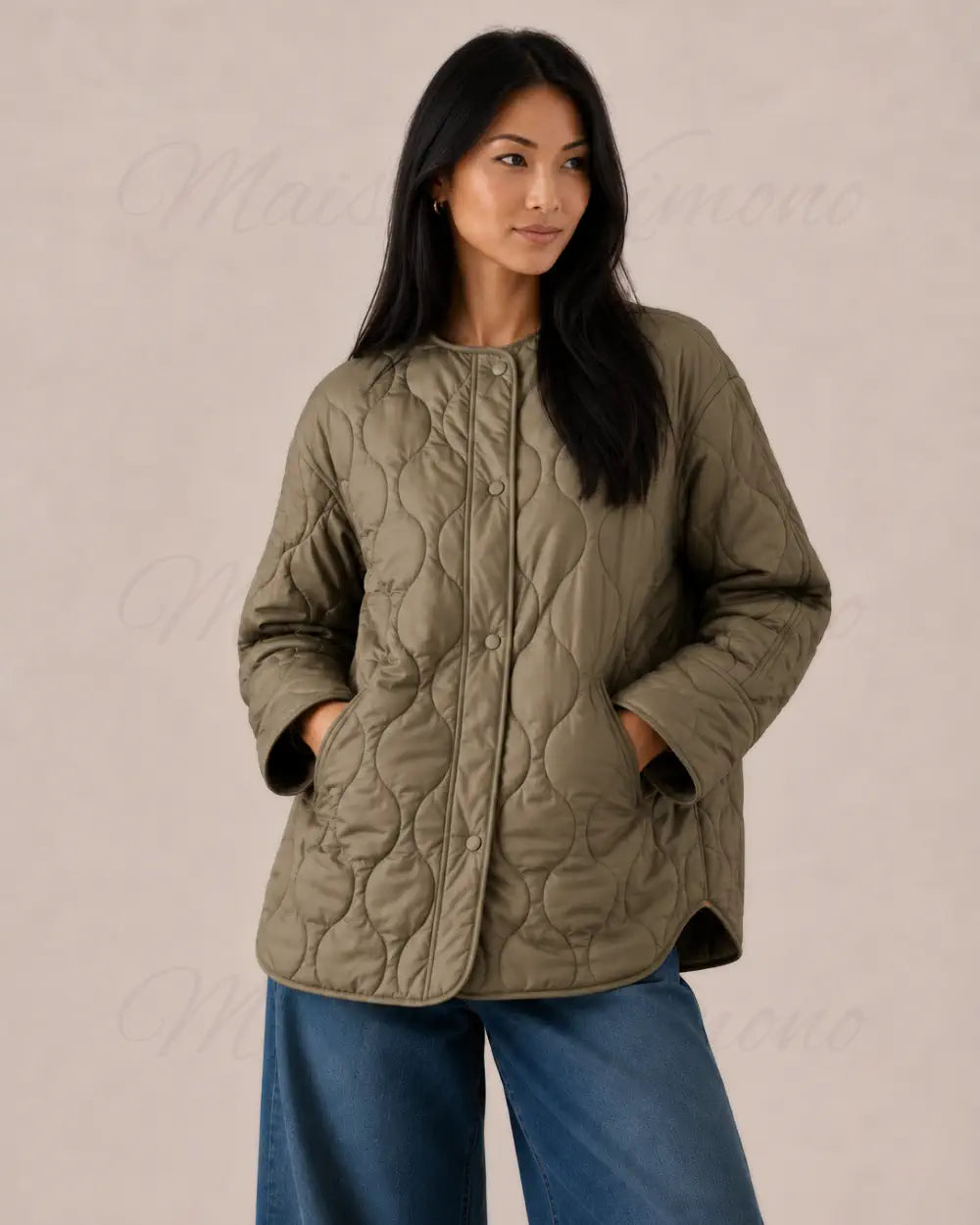 veste kimono matelassee femme vert olive