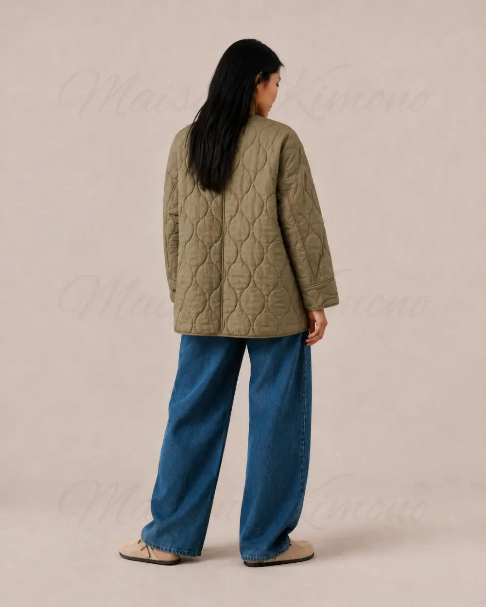 veste kimono matelassee femme vert olive
