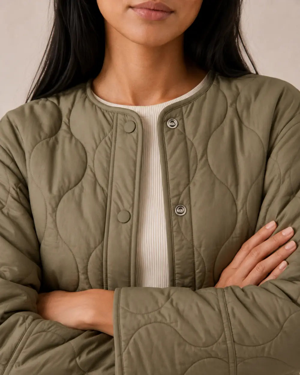 veste kimono matelassee femme vert olive