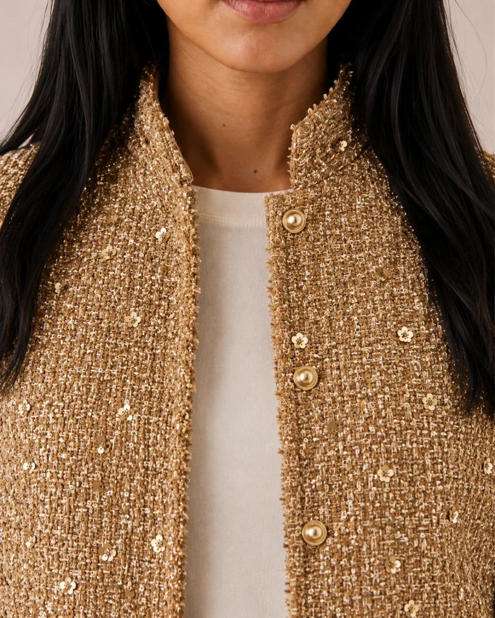 veste kimono soiree femme doree paillettes