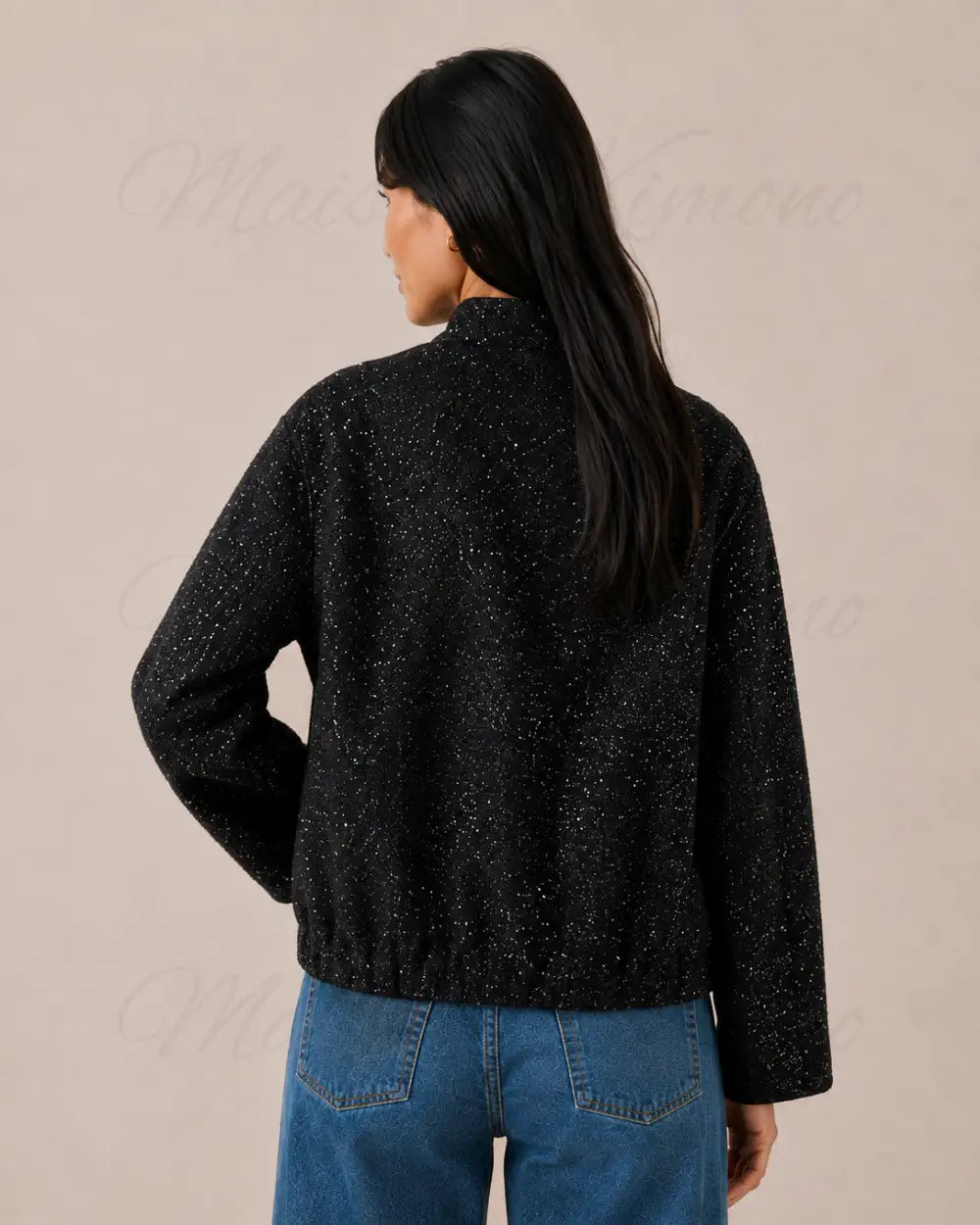 veste kimono soiree femme noir paillettes