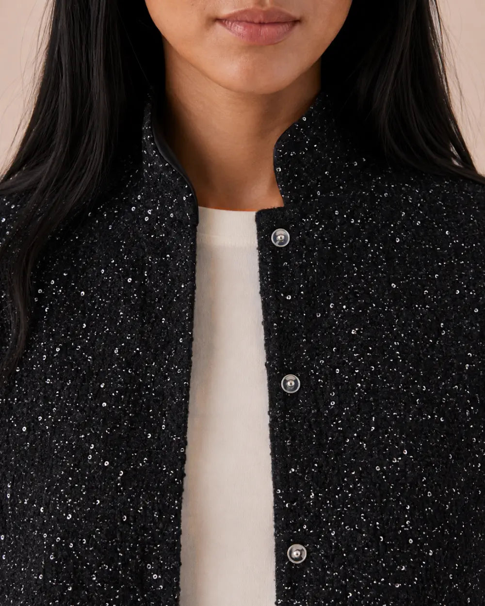 veste kimono soiree femme noir paillettes
