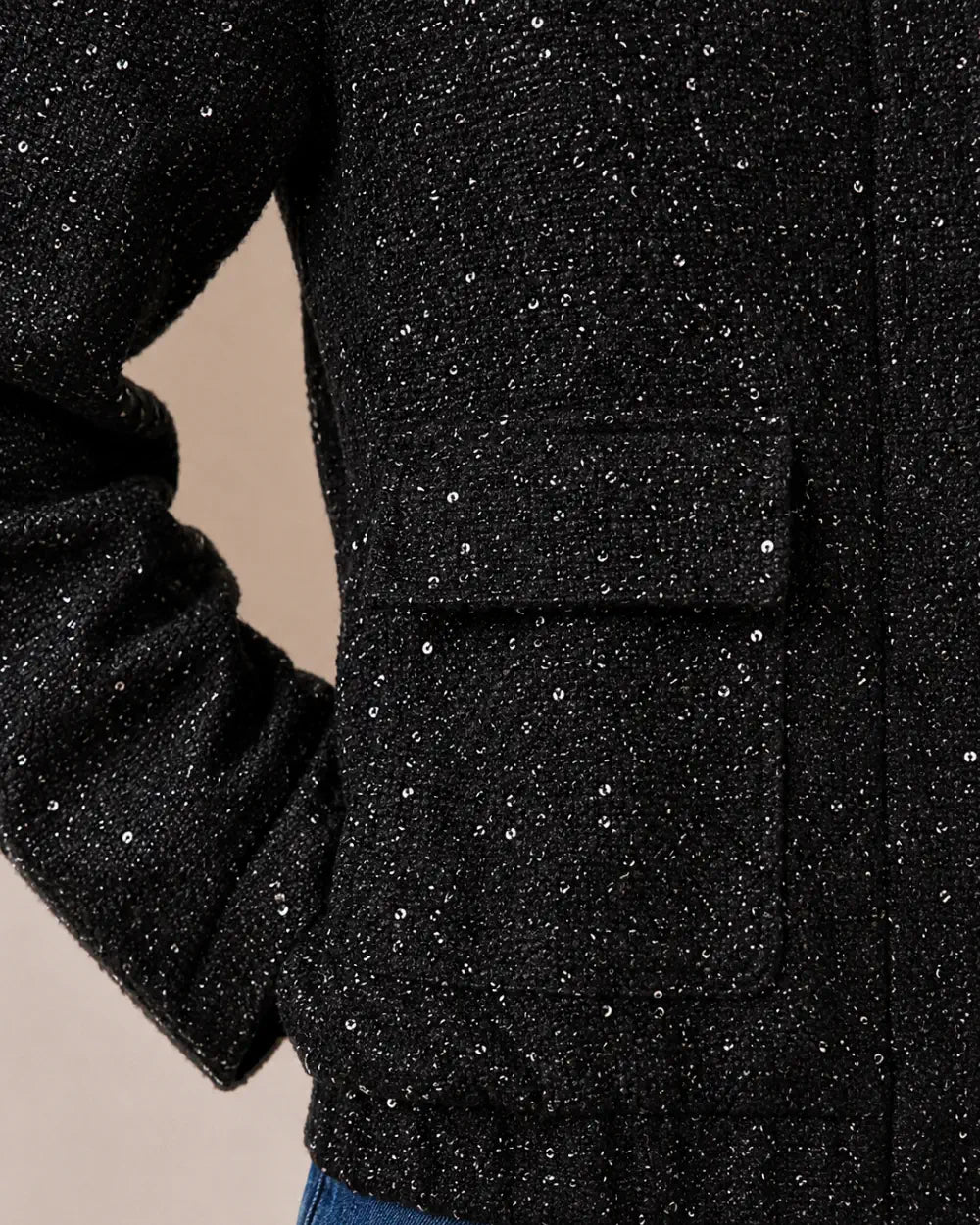 veste kimono soiree femme noir paillettes